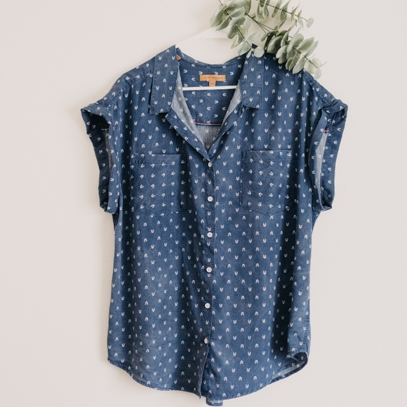 JACHS Girlfriend Tops - JACHS Girlfriend Arrow Blue Button Up